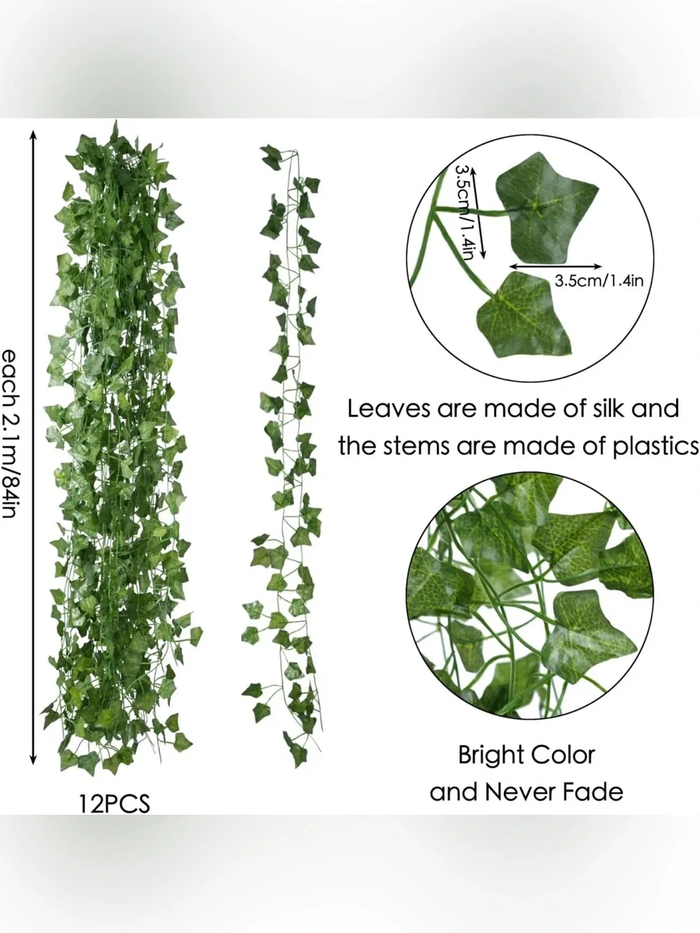 Artificial English Ivy Hanging Garland - Green 12 Pieces each 84 inches
